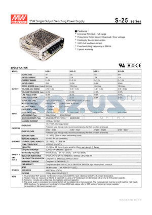 S-25-12 datasheet - 25W Single Output Switching Power Supply