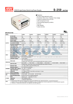 S-250-12 datasheet - 250W Single Output Switching Power Supply