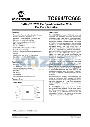 TC664 datasheet - SMBus PWM Fan Speed Controllers With Fan Fault Detection