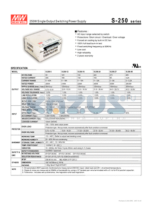 S-250-24 datasheet - 250W Single Output Switching Power Supply