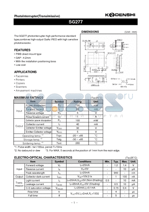 SG277 datasheet - PhotoInterrupter(Transimissive)