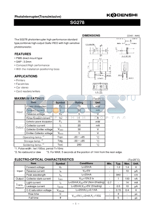 SG278 datasheet - PhotoInterrupter(Transimissive)