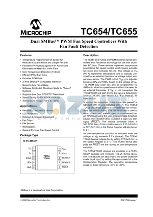 TC655EUN datasheet - Dual SMBus PWM Fan Speed Controllers With Fan Fault Detection