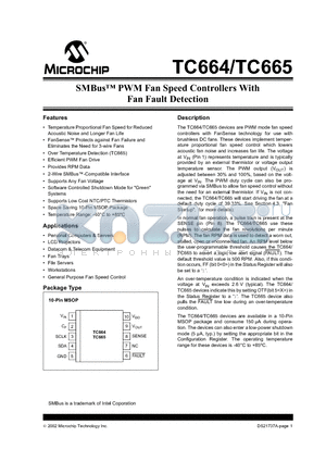 TC665EUN datasheet - SMBus PWM Fan Speed Controllers With Fan Fault Detection