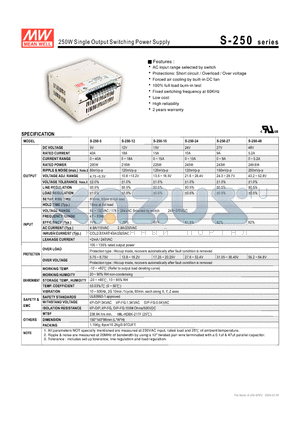 S-250-48 datasheet - 250W Single Output Switching Power Supply
