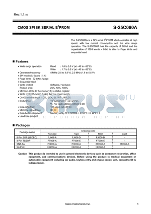 S-25C080A datasheet - CMOS SPI 8K SERIAL E2PROM