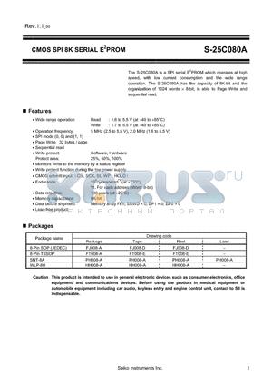 S-25C080A01-T8T1G datasheet - CMOS SPI 8K SERIAL E2PROM
