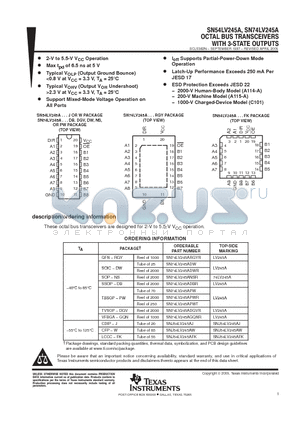 SN74LV245 datasheet - OCTAL BUS TRANSCEIVERS WITH 3-STATE OUTPUTS