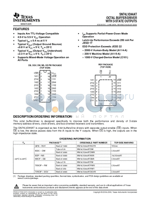 SN74LV244ATRGYR datasheet - OCTAL BUFFER/DRIVER WITH 3-STATE OUTPUTS