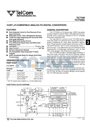 TC7109ACLW datasheet - 12-BIT UP-COMPATIBLE ANALOG-TO-DIGITAL CONVERTERS