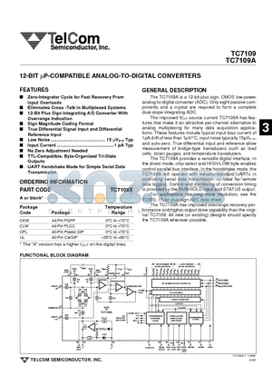 TC7109CLW datasheet - 12-BIT UP-COMPATIBLE ANALOG-TO-DIGITAL CONVERTERS