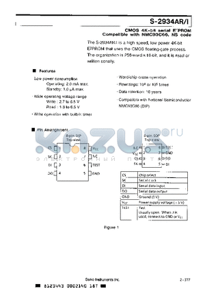 S-2934AI datasheet - CMOS 4K- bit serial E2PROM Compatible with NMC93C66, NS code