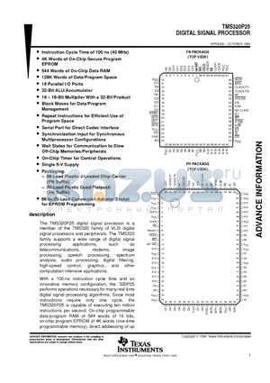 TMS320P25PH datasheet - DIGITAL SIGNAL PROCESSOR