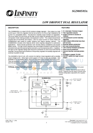 SG29085 datasheet - LOW DROPOUT DUAL REGULATOR