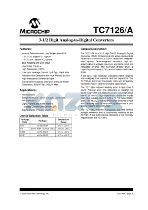 TC7126 datasheet - 3-1/2 Digit Analog-to-Digital Converters