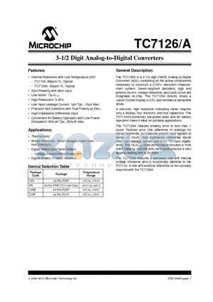TC7126A datasheet - 3-1/2 Digit Analog-to-Digital Converters