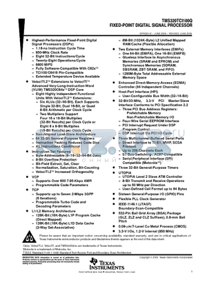 TMS320TCI100BQCLZA datasheet - FIXED-POINT DIGTAL SIGNAL PROCESSOR