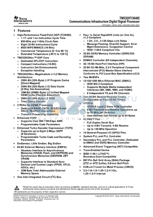 TMS320TCI6482ZTZA8 datasheet - Communications Infrastructure Digital Signal Processor