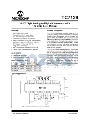 TC7129CKW datasheet - 4-1/2 Digit Analog-to-Digital Converters with On-Chip LCD Drivers