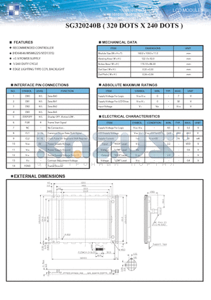 SG320240B datasheet - LCD MODULE (320 DOTS X 240 DOTS )