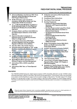 TMS320UC5402GGU datasheet - FIXED-POINT DIGITAL SIGNAL PROCESSOR