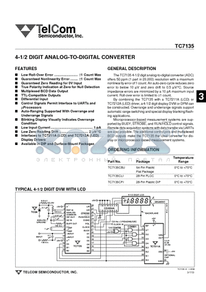 TC7135CBU datasheet - 4-1/2 DIGIT ANALOG-TO-DIGITAL CONVERTER