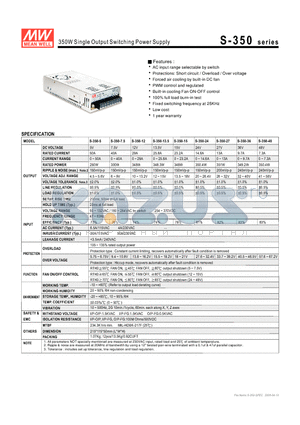 S-350 datasheet - 350W Single Output Switching Power Supply