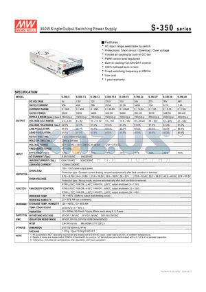 S-350-12 datasheet - 350W Single Output Switching Power Supply