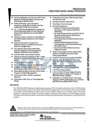 TMS320UC5409PGE datasheet - FIXED-POINT DIGITAL SIGNAL PROCESSOR