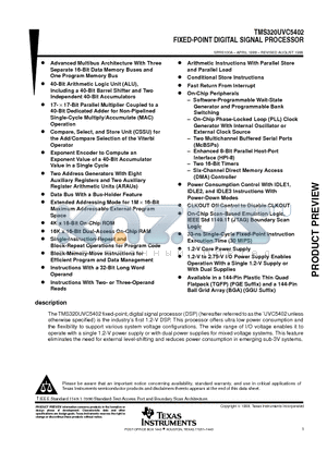 TMS320UVC5402GGU datasheet - FIXED-POINT DIGITAL SIGNAL PROCESSOR