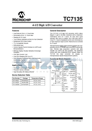 TC7135CPI datasheet - 4-1/2 Digit A/D Converter