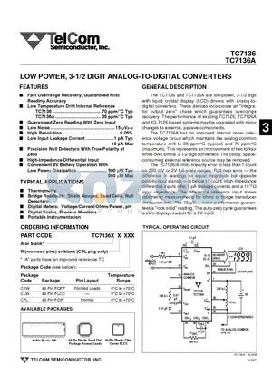 TC7136ACPL datasheet - LOW POWER, 3-1/2 DIGIT ANALOG-TO-DIGITAL CONVERTERS