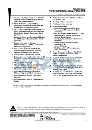 TMS320VC5402 datasheet - FIXED-POINT DIGITAL SIGNAL PROCESSOR