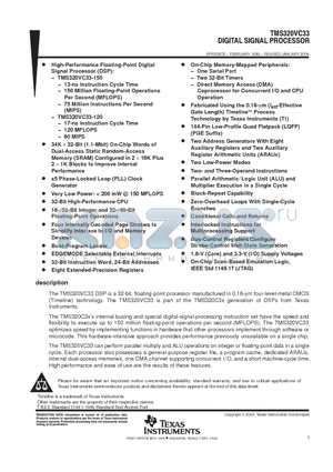TMS320VC33PGE datasheet - DIGITAL SIGNAL PROCESSOR