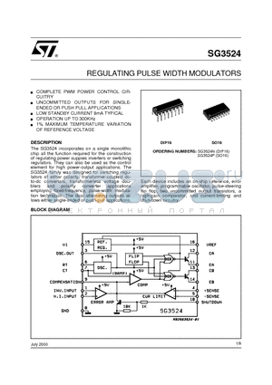 SG3524 datasheet - REGULATING PULSE WIDTH MODULATORS