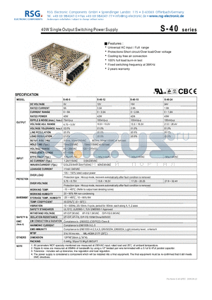 S-40 datasheet - 40W Single Output Switching Power Supply