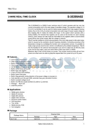 S-35399A02 datasheet - 2-WIRE REAL-TIME CLOCK