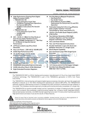 TMS320VC33PGE120 datasheet - DIGITAL SIGNAL PROCESSOR