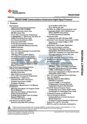 TMS320TCI6489 datasheet - TMS320TCI6489 Communications Infrastructure Digital Signal Processor