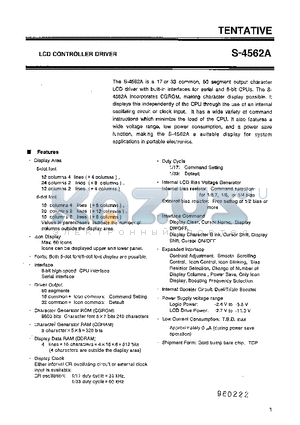 S-4562A datasheet - LCD CONTROLLER DRIVER