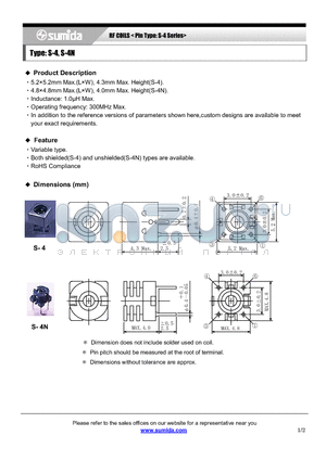 S-4N datasheet - RF COILS < Pin Type: S-4 Series>