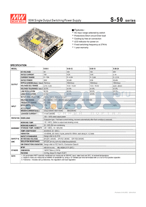 S-50-24 datasheet - 50W Single Output Switching Power Supply