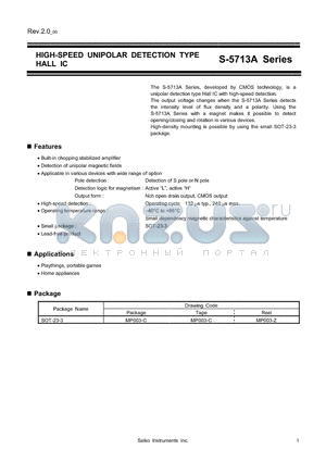 S-5713CSL-M3T1S datasheet - HIGH-SPEED UNIPOLAR DETECTION TYPE HALL IC