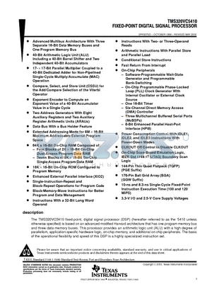 TMS320VC5410GGW datasheet - FIXED-POINT DIGITAL SIGNAL PROCESSOR