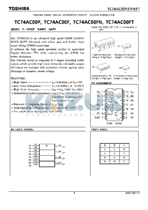 TC74AC00FN datasheet - QUAD 2 - INPUT NAND GATE