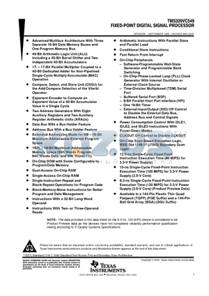 TMS320VC549GGU datasheet - FIXED-POINT DIGITAL SIGNAL PROCESSOR