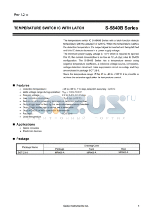 S-5840B datasheet - TEMPERATURE SWITCH IC WITH LATCH