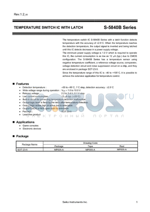 S-5840BAG-M5T1G datasheet - TEMPERATURE SWITCH IC WITH LATCH