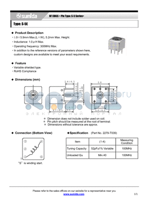 S-5E datasheet - RF COILS < Pin Type: S-5 Series>