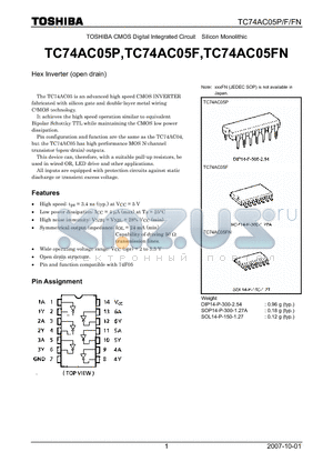 TC74AC05FN datasheet - CMOS Digital Integrated Circuit Silicon Monolithic Hex Inverter (open drain)